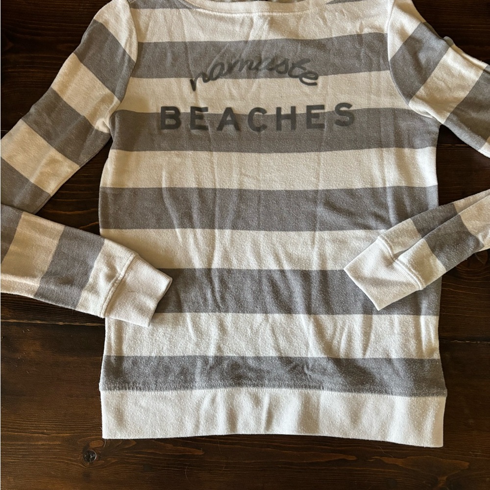 Striped Long Sleeve Shirt with Namaste Beaches Print